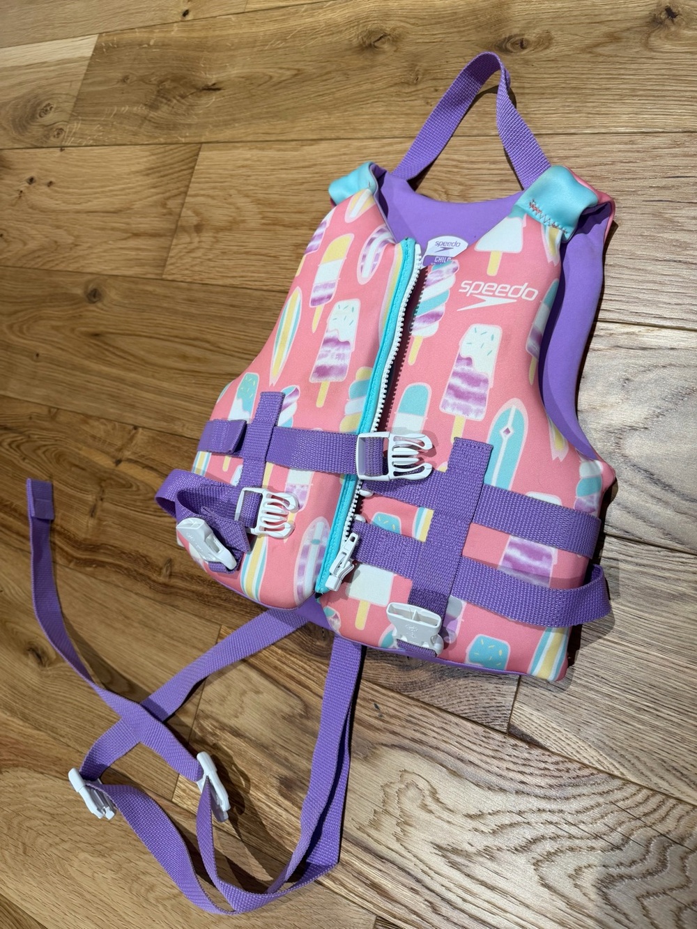 Speedo Kids Coral Pink Popsicle Life Jacket with Purple Straps